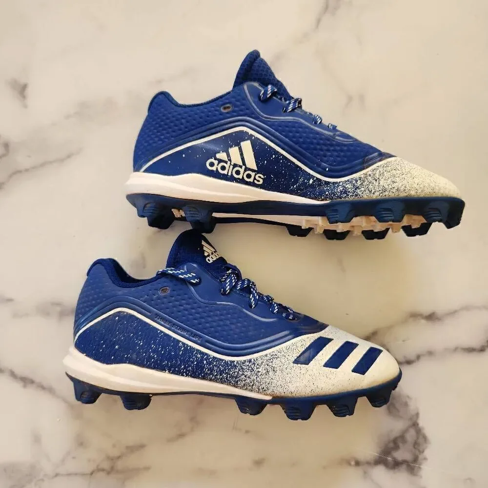 Adidas kids soccer shoes size 5 blue white speckle athletic sport